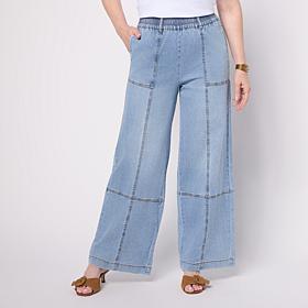 "As Is" DG2 by Diane Gilman Stretch Denim Pull-On Utility Palazzo Pant