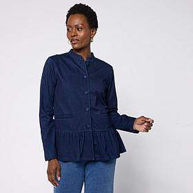 "As Is" DG2 by Diane Gilman Super Stretch Knit Denim Peplum Hem Jacket