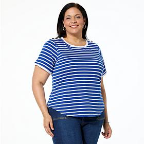 "As Is" DG2 by Diane Gilman Yarn-Dye Striped Knit Tee with Shoulder...