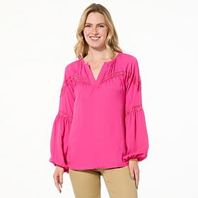 "As Is" DG2 Lace Grommet Inset Long Sleeve Blouse