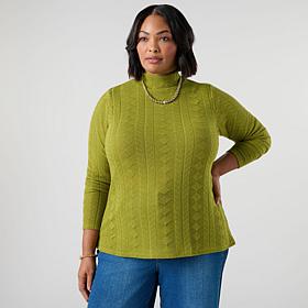 "As Is" DG2 Pointelle Knit Mock Neck Long Sleeve Top
