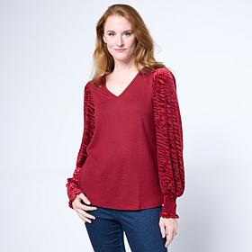 "As Is" Diane Gilman Burnout Velvet Sleeve Knit Top