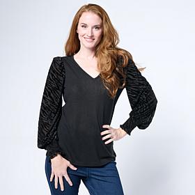 "As Is" Diane Gilman Burnout Velvet Sleeve Knit Top