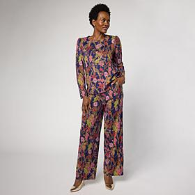 "As Is" G by Giuliana 2-piece G-Knit Puff-Sleeve Top & Full-Leg Pan...