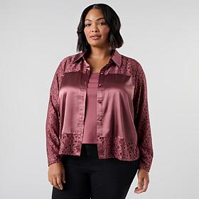 "As Is" G by Giuliana Black Label Knit Lace Satin Blouse
