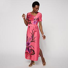"As Is" G by Giuliana Black Label Silky Knit Maxi w/Tie Belt
