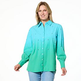 "As Is" G by Giuliana Black Label Woven Dip Dye Button-Up Shirt