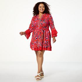 "As Is" G by Giuliana Black Label Woven Embroidered Dress with Tier...