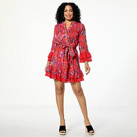 "As Is" G by Giuliana Black Label Woven Embroidered Dress with Tier...