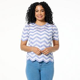 "As Is" G by Giuliana Chevron Pattern Short Sleeve Pullover Sweater