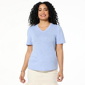 "As Is" G by Giuliana Cotton-Blend Slub Knit Puff Sleeve Tee