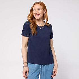 "As Is" G by Giuliana Cotton Modal Short-Sleeve Top with Trim