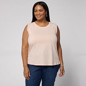 "As Is" G by Giuliana Cotton Modal Sleeveless Top with Eyelet Trim