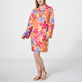 "As Is" G by Giuliana Cotton Viole Lace-Up V-Neck Tunic Dress