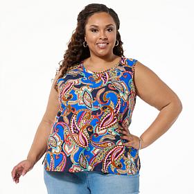 "As Is" G by Giuliana Court to Resort Embellished Print Tank