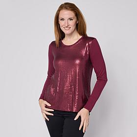 "As Is" G by Giuliana Ecolux Sequin Long Sleeve T-Shirt