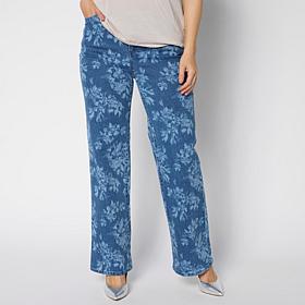 "As Is" G by Giuliana Floral Laser-Print Denim Wide-Leg Jean