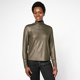 "As Is" G by Giuliana Foiled Ecolux Knit Turtleneck Top