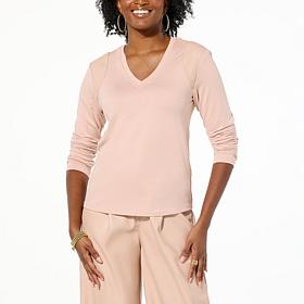 "As Is" G by Giuliana G-Knit and Faux Leather Mix Top