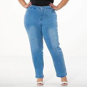 As Is G by Giuliana G-Soft Denim Straight-Leg Jean Faux Pearl Accents