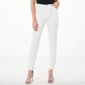 As Is G by Giuliana G-Soft Denim Straight-Leg Jean Faux Pearl Accents
