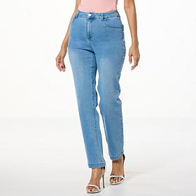 As Is G by Giuliana G-Soft Denim Straight-Leg Jean Faux Pearl Accents