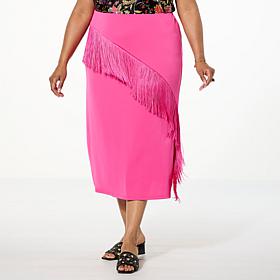"As Is" G by Giuliana Matte Jersey Knit Fringe-Trim A-Line Skirt