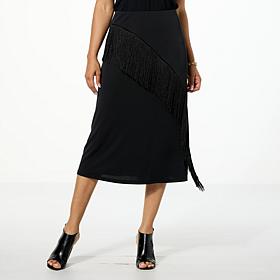 "As Is" G by Giuliana Matte Jersey Knit Fringe-Trim A-Line Skirt