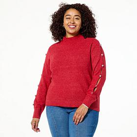 "As Is" G by Giuliana Mock Neck Pullover Sweater with Button Detail