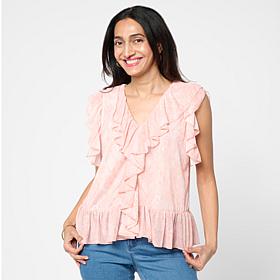 "As Is" G by Giuliana Printed Knit Sleeveless Ruffle Top