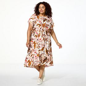 "As Is" G by Giuliana Printed Woven Dolman-Sleeve Midi Dress