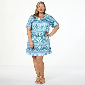 "As Is" G by Giuliana Printed Woven Dolman Sleeve T-Shirt Dress