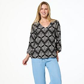 "As Is" G by Giuliana Printed Woven Top with Rolled Up Sleeves