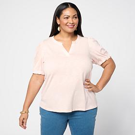 "As Is" G by Giuliana Ruffle Neck Knit Top with Puff Sleeves