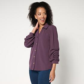 "As Is" G by Giuliana Solid Knit Dramatic Sleeve Button-Down Shirt