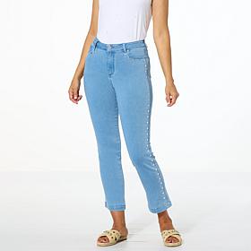"As Is" G by Giuliana Stretch Denim Straight-Leg Jean with Studs