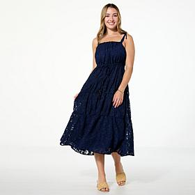"As Is" G by Giuliana Tie-Shoulder Woven Tiered Midi Dress