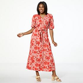"As Is" G by Giuliana Woven Embroidered Puff-Sleeve Midi Dress