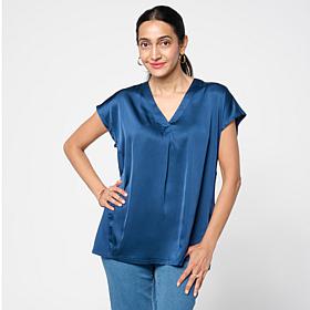 "As Is" G by Giuliana Woven Front Knit Back V-Neck Top