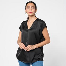 "As Is" G by Giuliana Woven Front Knit Back V-Neck Top