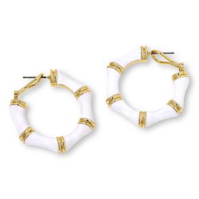 "As Is" Heidi Daus Bamboo Garden White Enamel Hoop Earrings
