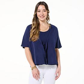 "As Is" HUE 2-piece Cotton Knit Kimono Wrap and Tank Set