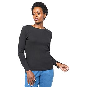 "As Is" HUE Button-Detail Slit Sleeve Ribbed Layering Top