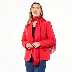 "As Is" IMAN Global Chic Knit Blazer with Detachable Satin Scarf