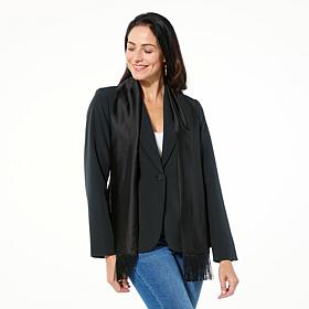 "As Is" IMAN Global Chic Knit Blazer with Detachable Satin Scarf