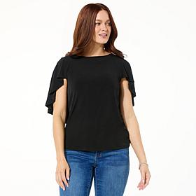 "As Is" IMAN Global Chic Overlapping Flutter Sleeve Knit Top