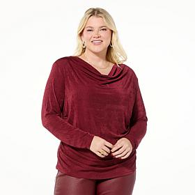 "As Is" IMAN Global Chic Shimmer Knit Drape Front Top