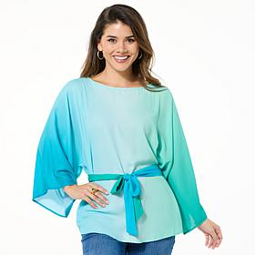 "As Is" Iman Ombre Dramatic Sleeve Top with Belt