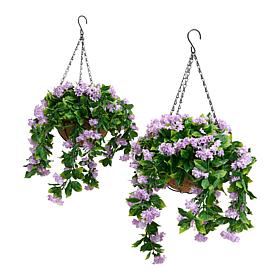 "As Is" Improvements 15" Faux Crepe Myrtle Hanging Baskets - Set of 2