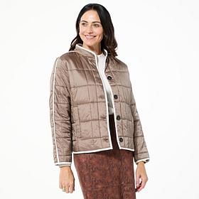 "As Is" Jaclyn Smith Button-Front Contrast Trim Quilted Jacket